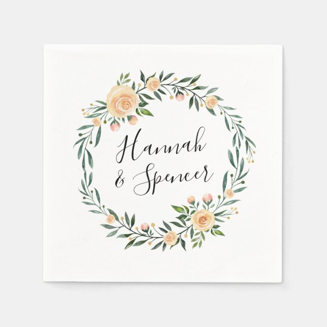 Peach Roses | Personalised Wedding Napkin (Front)