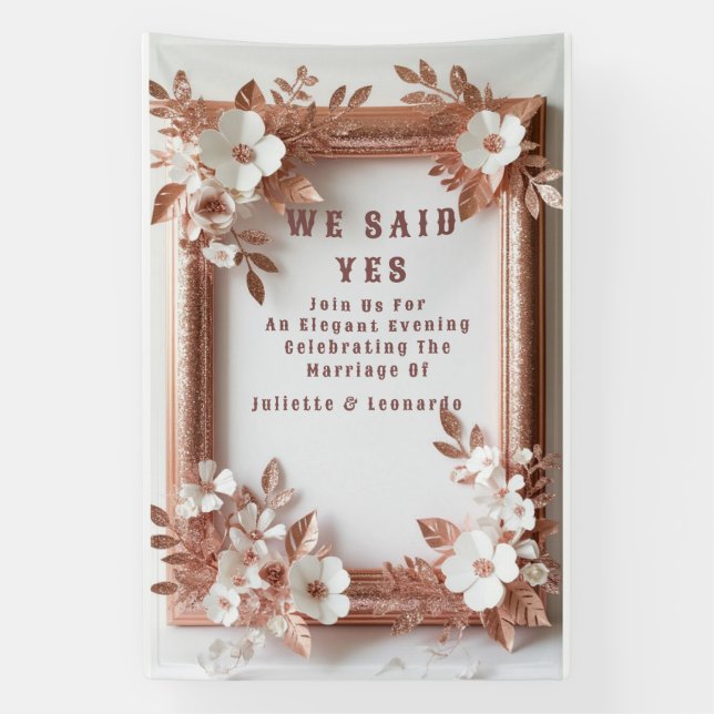 💍 Peach Roses Rose Gold Spring Wedding Decor 🌸 Banner (Vertical)