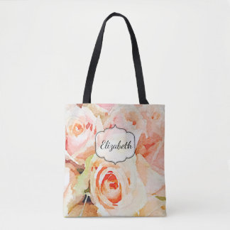 Peach Roses Watercolor Custom Tote Bag