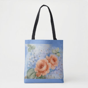 Peach Roses Watercolor Tote Bag