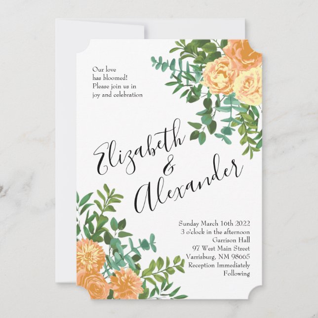 Peach Roses Wedding Floral Spring Invitation (Front)