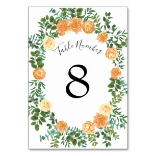 Peach Roses Wedding Floral Spring Table Number
