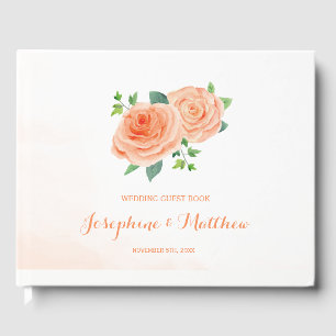 Peach Roses Wedding Guest Book