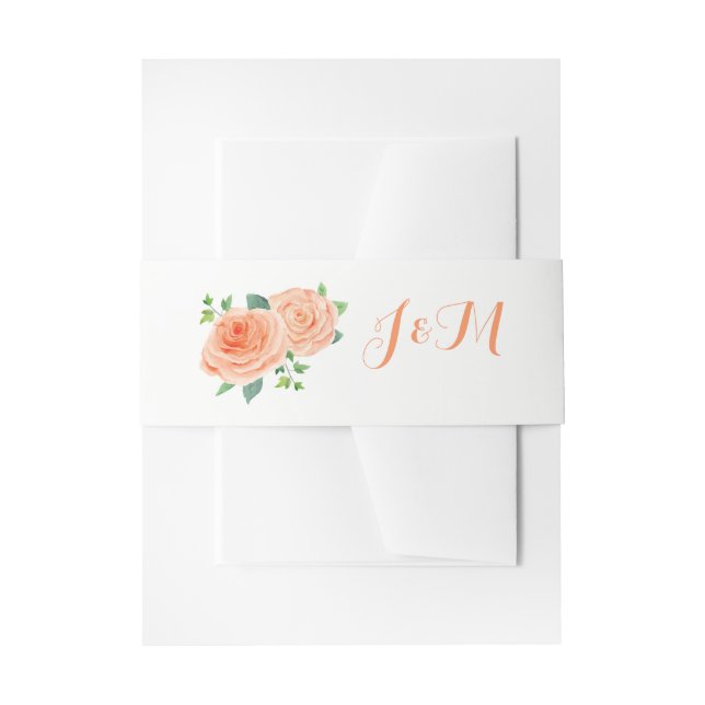 Peach Roses Wedding Invitation Belly Bands Invitation Belly Band (Front Example)