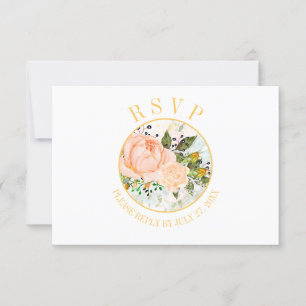 Peach Roses Yellow Rosebuds Circular Frame RSVP Card