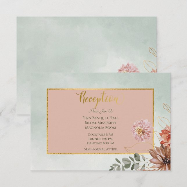 Peach & Rust Flowers on Green Details Enclosure Card (Front/Back)