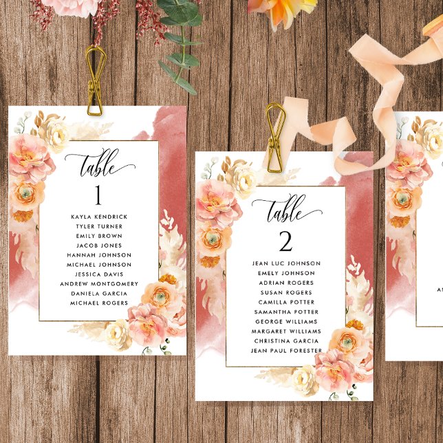 Peach, Rust Seating Plan Cards with Guest Names (Creator Uploaded)