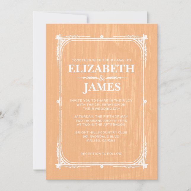 Peach Rustic Barn Wood Wedding Invitations (Front)
