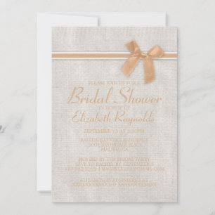Peach Rustic Burlap Bridal Shower Invitations