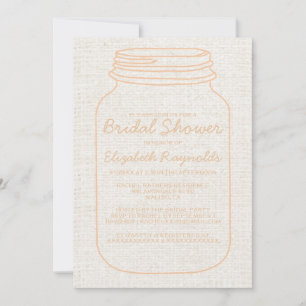 Peach Rustic Burlap Mason Jar Bridal Shower Invite