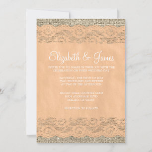 Peach Rustic Lace Wedding Invitations