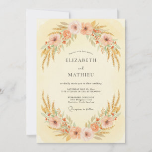 Peach Rustic Wheat Meadow Wedding Invitation
