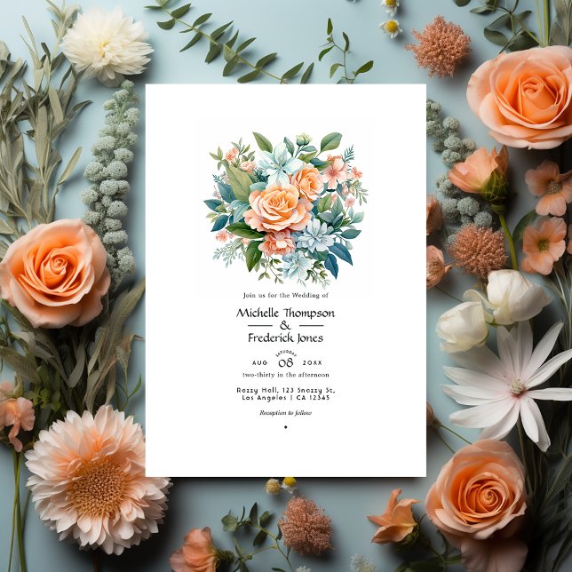 Peach, Sage, and Light Blue Floral Wedding Invitation (Creator Uploaded)