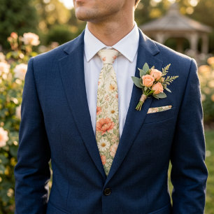 Peach & Sage Floral Meadow Romantic Spring Men's Tie