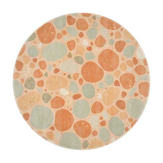 Peach Sage Green Pebble Pattern Abstract Organic  Cutting Board (Front)