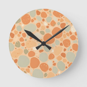 Peach Sage Green Pebble Pattern Abstract Organic Round Clock