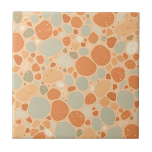 Peach Sage Green Pebble Pattern Abstract Organic  Tile
