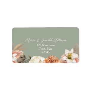 Peach Sage Green Wedding Address Label