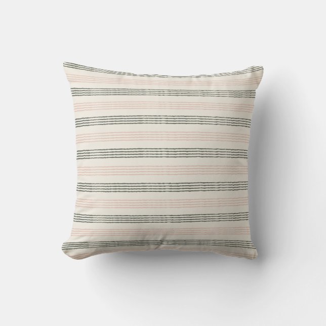 Peach Sage Modern Minimalist Stripe Boho  Cushion (Front)