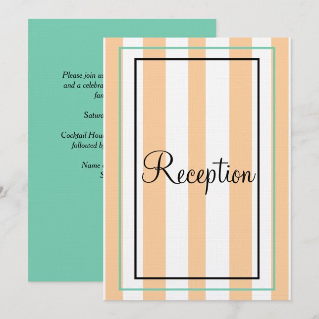 Peach Sandy Beach Seafoam Green Monogram Stripes Invitation (Front/Back)
