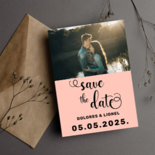 Peach Script Photo Minimalist Save the date  Invitation