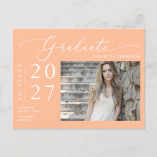 Peach Script School Graduate Announcement Photo Postcard