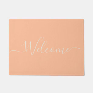 Peach script typography Name Doormat