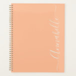 Peach script typography Name Planner<br><div class="desc">Modern peach personalised planner.  Use the personalise option to add your own name or text in between the two squares (if you would like to keep the swirls at either end).  Please contact me directly if you require further help with customisation.</div>