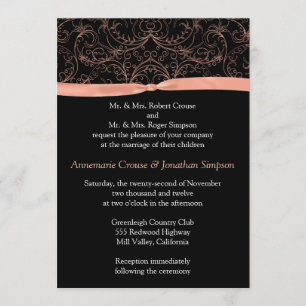 Peach Scrolls and Ribbon Wedding Invitation