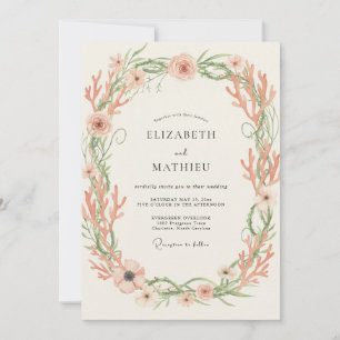 Peach Sea Coral Eucalyptus Wedding Invitation