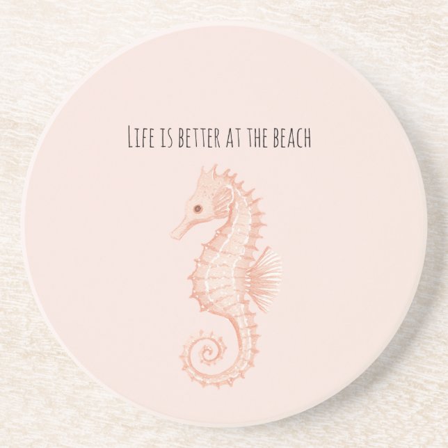 Peach Seahorse Better at Beach Coaster (Front)