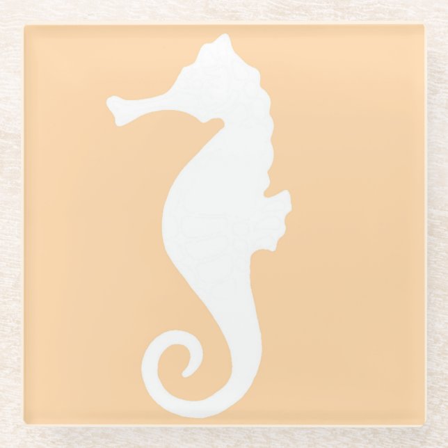 Peach Seahorse Glass Coaster (Front)