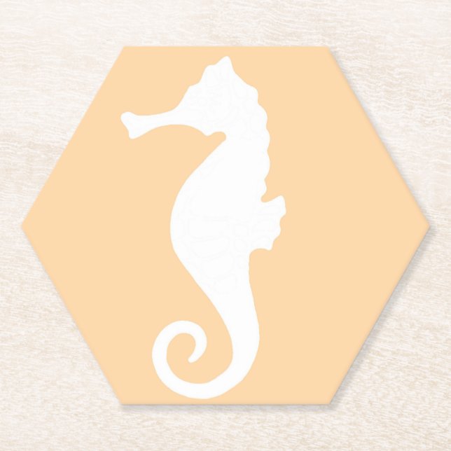 Peach Seahorse Paper Coaster (Front)