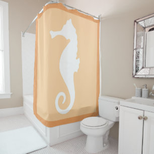Peach Seahorse Shower Curtain