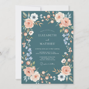 Peach Serene Floral Romance Wedding Invitation