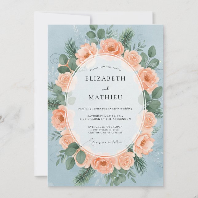 Peach Serene Winter Wedding Invitation (Front)