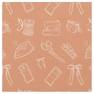 Peach Sewing Themed Pattern Fabric