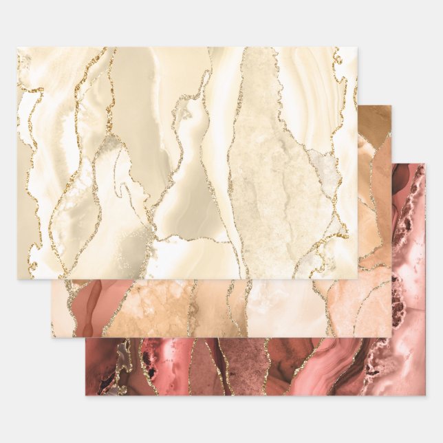 Peach shades agate wrapping paper sheets (Set)