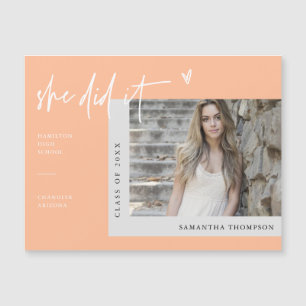 Peach She Did It Graduation Photo Magnet