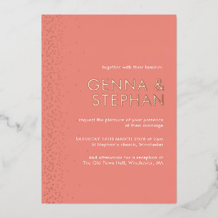 Peach Shimmer foil wedding invitation card