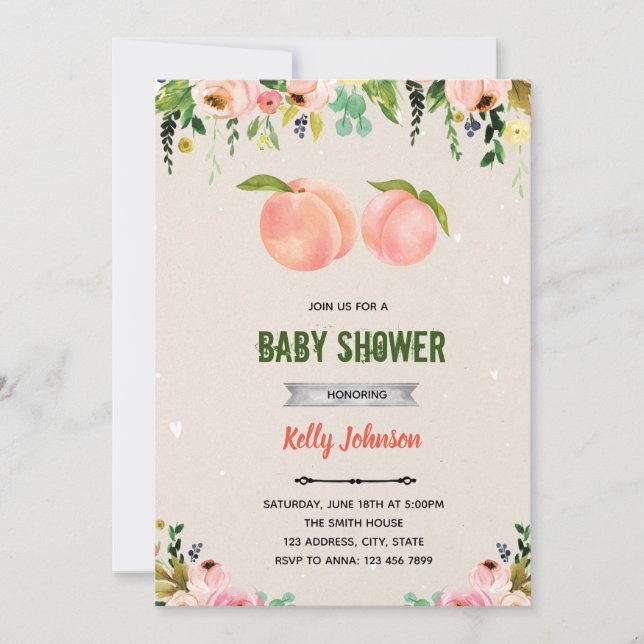 Peach shower birthday invitation (Front)