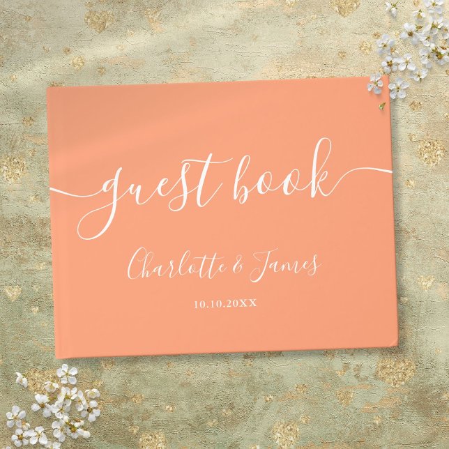 Peach Signature Script Wedding Guest Book (Peach Signature Script Wedding Guest Book)