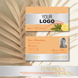 Peach Silver Decor Rose Flower with Logo and Photo Business Card