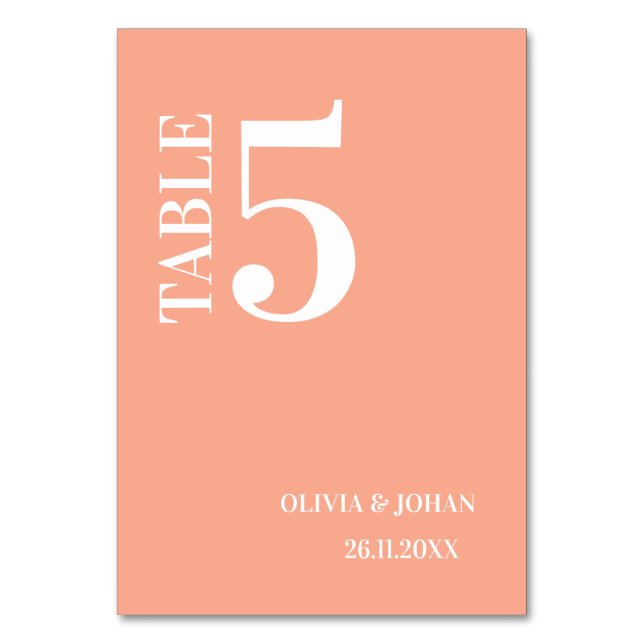 Peach Simple Modern Elegance Wedding Table Number (Front)