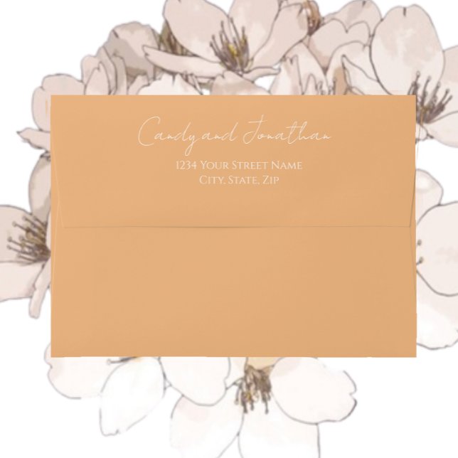Peach Simple Style Modern Script Wedding Envelope (In Situ Flowers)