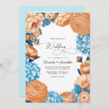 Peach & Sky Blue Watercolor Floral Wedding QR Code