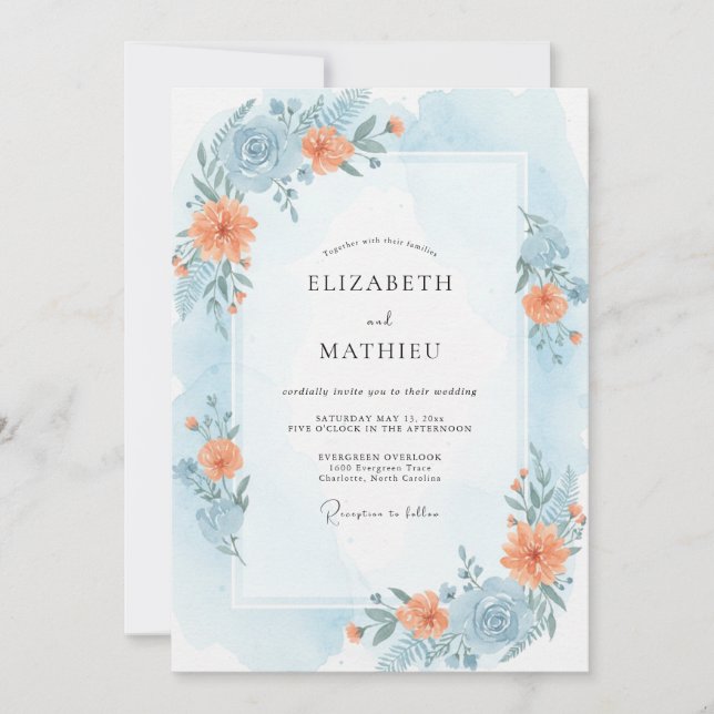 Peach Sky Peony Wedding Invitation (Front)