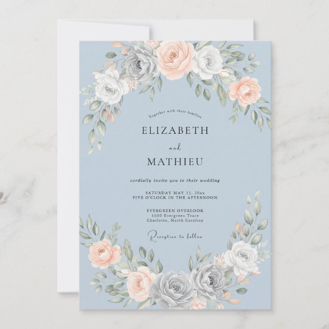 Peach Sky Petal Wedding Invitation (Front)