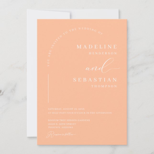 Peach Soft Romantic Modern Arch Photo Wedding Invitation (Front)