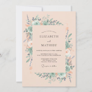 Peach Soft Watercolor Spring Wedding Invitation
